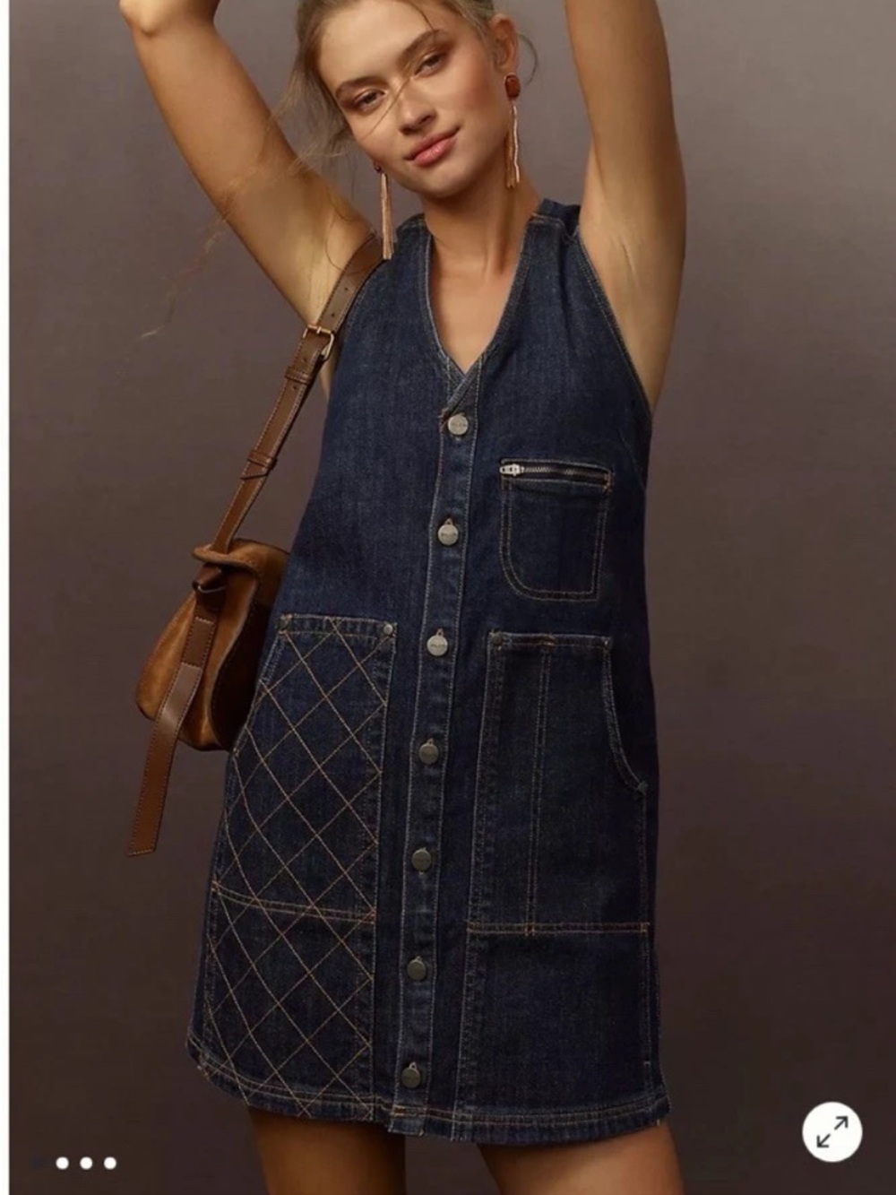 Pilcro Anthropologie Pinafore V Neck Mini Blue Denim Dress XL New NWT Sleeveless